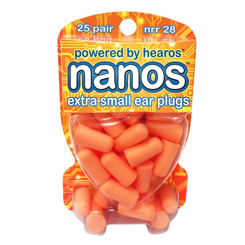 HEAROS Nanos NRR 28 Noise Cancelling Foam Ear Plugs - Extra Small Hearing Protection for Petite Ears - Ideal for Sleeping snoring Travel Concerts Sports Events and Shooting (25 Pairs) - HEAROS